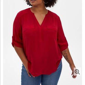 HARPER - RED BUTTON FRONT GEORGETTE BLOUSE -Torrid